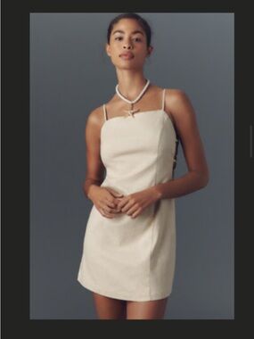 Anthropologie Cream LINEN Square-Neck Mini Dress